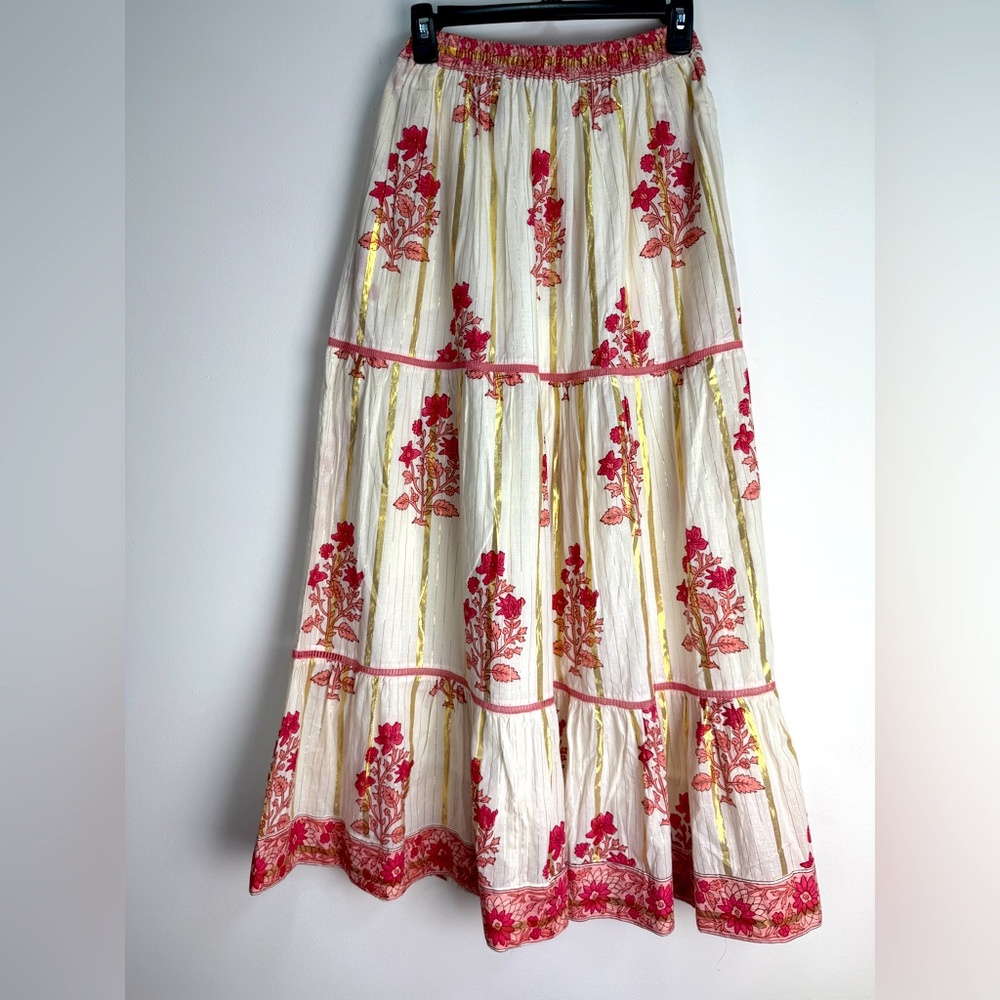 Victoria Dunn Clara Floral Print Maxi Skirt - Pink and Cream size XS.